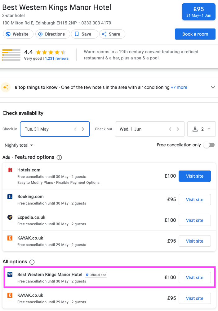 Google Booking Link Example