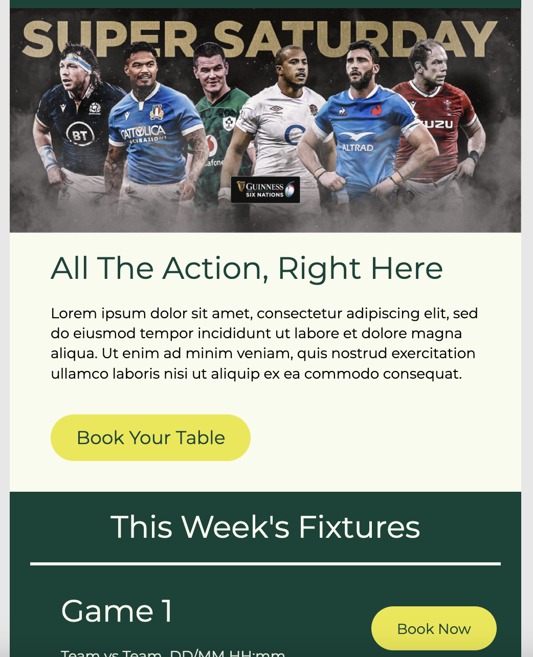 Sports Fixture HTML Email Template